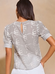 Lipsy Blue Printed Short Puff Sleeve Top - Image 2 of 4