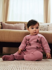 Pink 3D Bows Baby Knitted 100% Cotton Jumper and Leggings Set (0mths-2yrs) - Image 1 of 4