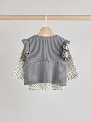 Grey Leopard Print Baby 100% Cotton Long Sleeve Top Knitted Waistcoat and Leggings Set 3 Piece (0mths-2yrs) - Image 10 of 17