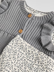 Grey Leopard Print Baby 100% Cotton Long Sleeve Top Knitted Waistcoat and Leggings Set 3 Piece (0mths-2yrs) - Image 13 of 17