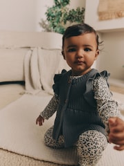 Grey Leopard Print Baby 100% Cotton Long Sleeve Top Knitted Waistcoat and Leggings Set 3 Piece (0mths-2yrs) - Image 2 of 17