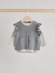 Grey Leopard Print Baby 100% Cotton Long Sleeve Top Knitted Waistcoat and Leggings Set 3 Piece (0mths-2yrs) - Image 6 of 17