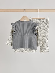 Grey Leopard Print Baby 100% Cotton Long Sleeve Top Knitted Waistcoat and Leggings Set 3 Piece (0mths-2yrs) - Image 9 of 17