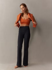 self. Black Rib Wide Leggings - Image 1 of 6