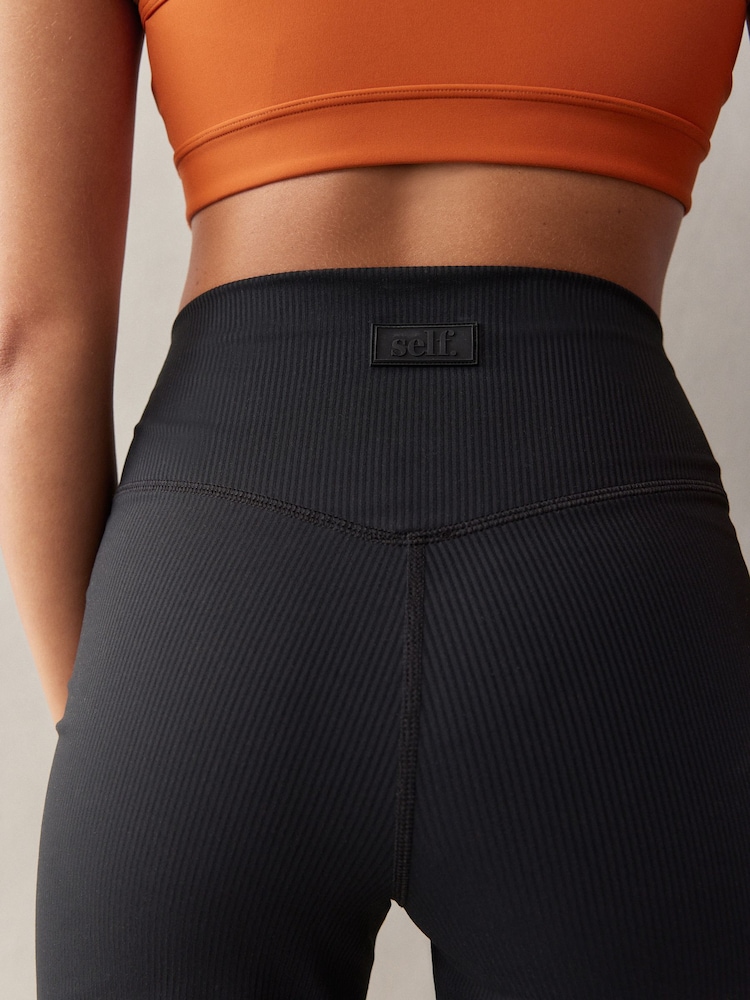 self. Black Rib Wide Leggings - Image 5 of 6