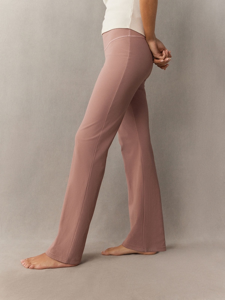 self. Mauve Pink Rib Wide Leggings - Image 3 of 5