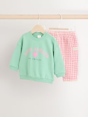 Green/Pink Gingham Baby Sweat Jumper and Woven Trousers Set - Image 1 of 10