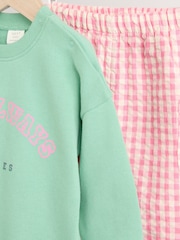 Green/Pink Gingham Baby Sweat Jumper and Woven Trousers Set - Image 7 of 10