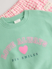 Green/Pink Gingham Baby Sweat Jumper and Woven Trousers Set - Image 8 of 10