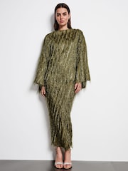 Green Sparkle Fringe Maxi Skirt - Image 1 of 8