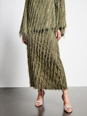 Green Sparkle Fringe Maxi Skirt - Image 3 of 8