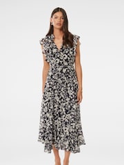 Forever New Black Maxine Ruffle Sleeves Midi Dress - Image 1 of 4