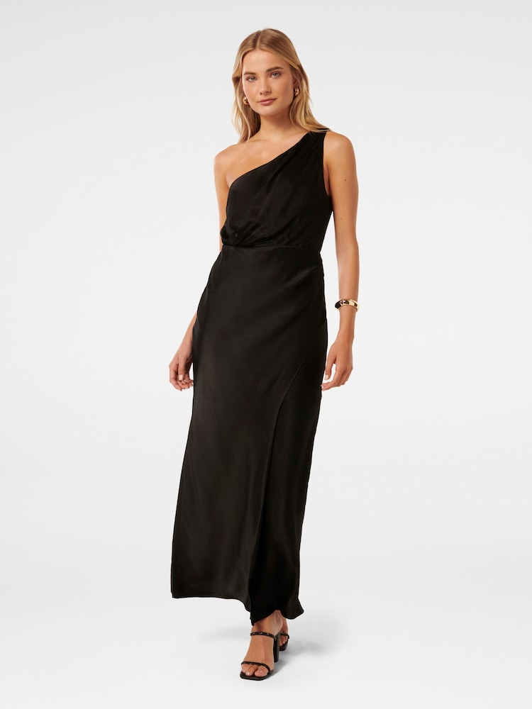 Forever New Black Emily One Shoulder Satin Maxi Dress - Image 1 of 4