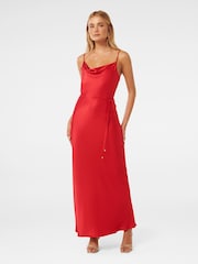 Roșu - Rochie lungă Forever New Lucy Satin cu guler șal - Image 1 of 4