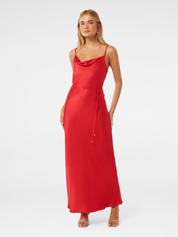 Roșu - Rochie lungă Forever New Lucy Satin cu guler șal - Image 1 of 4