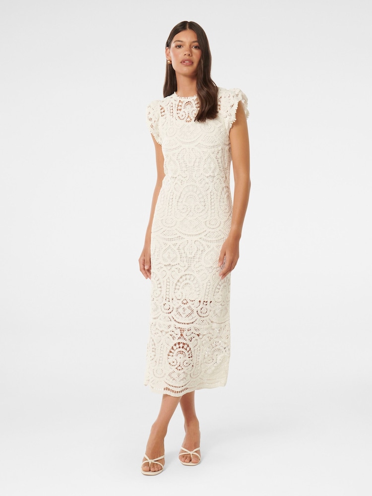 Forever New White Lilly Lace 100% Cotton Midi Dress - Image 2 of 4