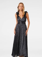 Forever New Black Selena Plisse Ruffle Shoulder Maxi Dress - Image 1 of 4