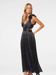 Forever New Black Selena Plisse Ruffle Shoulder Maxi Dress - Image 3 of 4