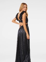 Forever New Black Selena Plisse Ruffle Shoulder Maxi Dress - Image 4 of 4