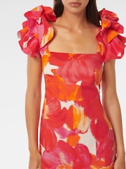 Forever New Orange Pure Linen Mackenzie Ruffle Sleeves Mini Dress - Image 3 of 5