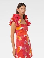 Forever New Orange Pure Linen Mackenzie Ruffle Sleeves Mini Dress - Image 4 of 5
