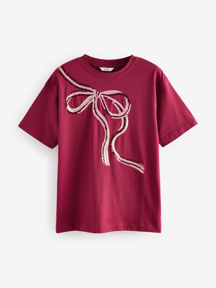 Red Bow Christmas Short Sleeve 100% Cotton T-Shirt - Image 6 of 9