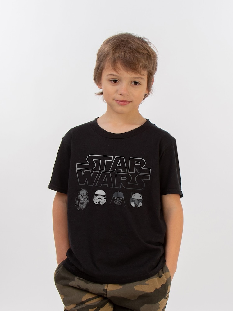Brands In Black 100% Cotton Star Wars Character Heads Boys T-Shirt - Image 1 of 3