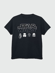 Brands In Black 100% Cotton Star Wars Character Heads Boys T-Shirt - Image 2 of 3