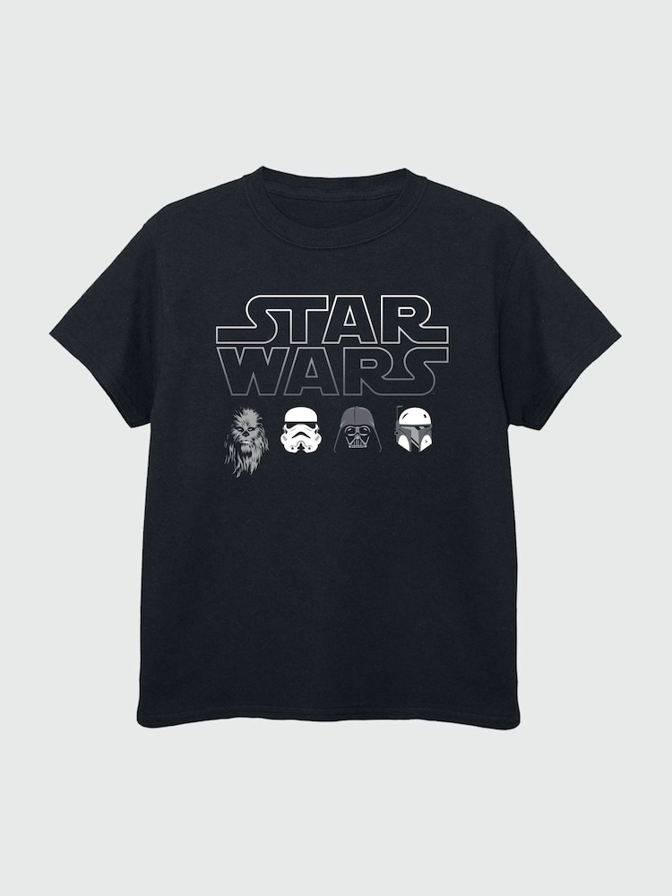 Brands In Black 100% Cotton Star Wars Character Heads Boys T-Shirt - Image 2 of 3