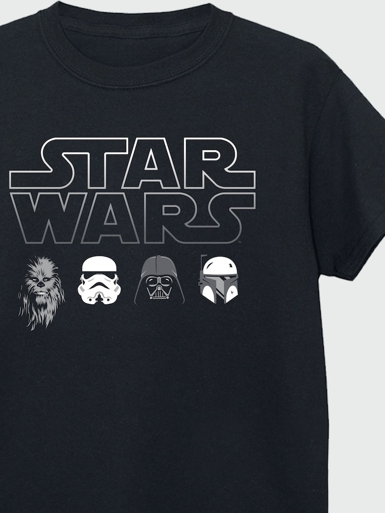 Brands In Black 100% Cotton Star Wars Character Heads Boys T-Shirt - Image 3 of 3