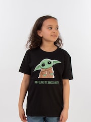 Brands In Black 100% Cotton Girls Star Wars The Mandalorian Grogu Snacks T-Shirt - Image 1 of 3