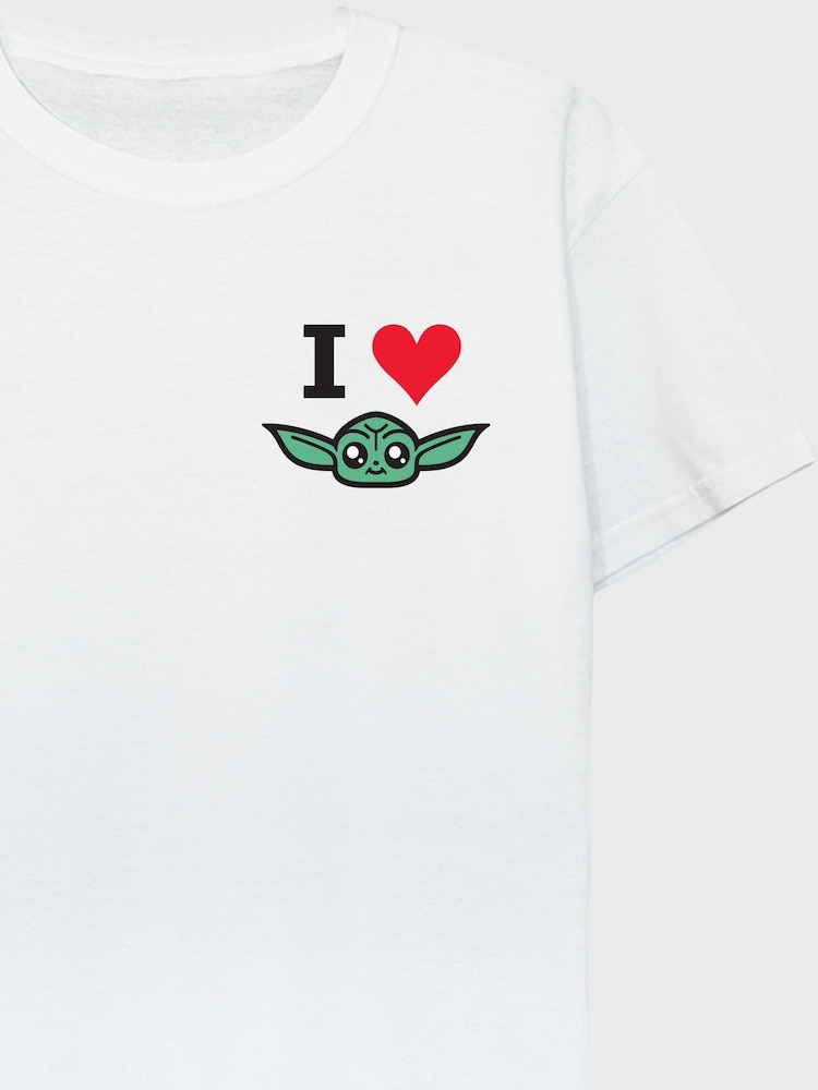 Brands In White Girls Star Wars The Mandalorian I Heart Grogu 100% Cotton T-Shirt - Image 3 of 3