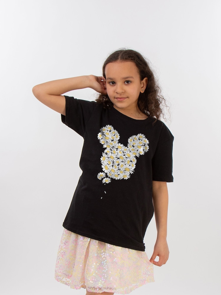 Brands In Black 100% Cotton Mickey Mouse Chamomile Head Girls T-Shirt - Image 1 of 3