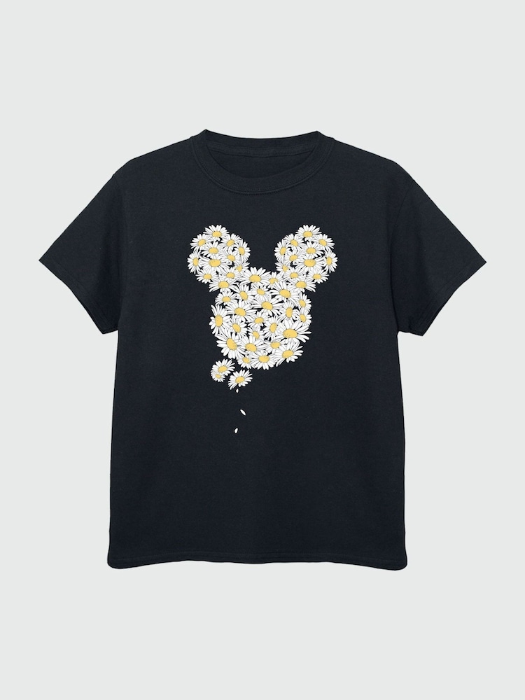 Brands In Black 100% Cotton Mickey Mouse Chamomile Head Girls T-Shirt - Image 2 of 3