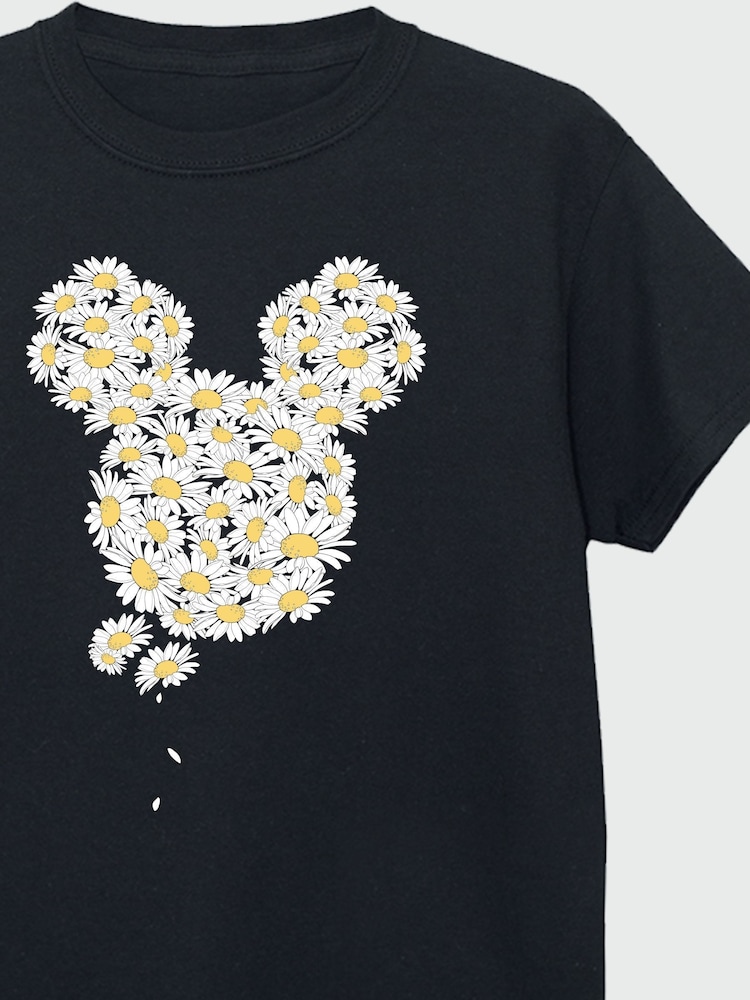 Brands In Black 100% Cotton Mickey Mouse Chamomile Head Girls T-Shirt - Image 3 of 3