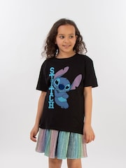 Brands In Black 100% Cotton Lilo Stitch Posing Girls T-Shirt - Image 1 of 3