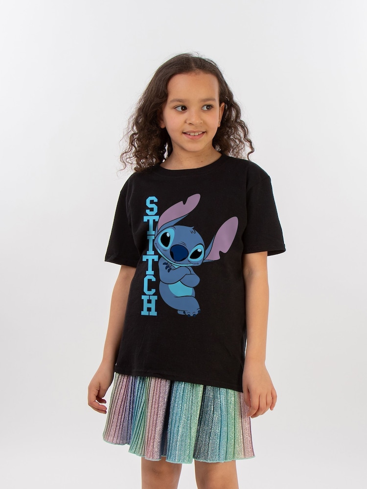Brands In Black 100% Cotton Lilo Stitch Posing Girls T-Shirt - Image 1 of 3