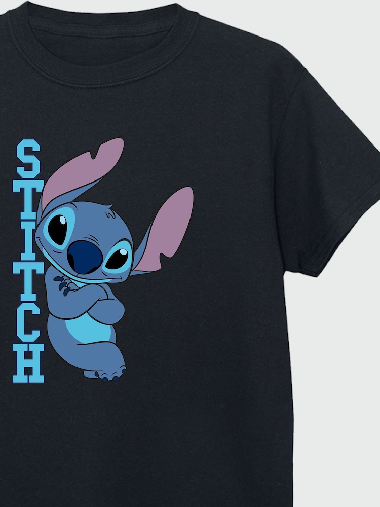 Brands In Black 100% Cotton Lilo Stitch Posing Girls T-Shirt - Image 3 of 3