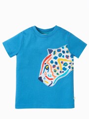 Frugi Blue Jaguar Print Applique T-Shirt - Image 1 of 2