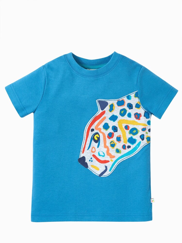 Frugi Blue Jaguar Print Applique T-Shirt - Image 1 of 2 Frugi Blue Jaguar Print Applique T-Shirt - Image 1 of 2