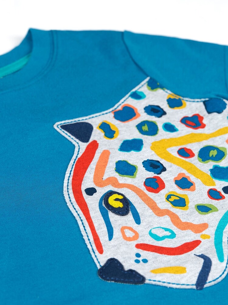 Frugi Blue Jaguar Print Applique T-Shirt - Image 2 of 2