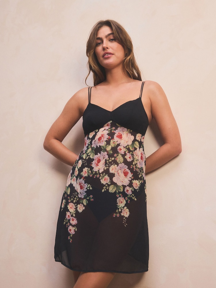 Floral Print Sheer Strappy Slip - Image 1 of 8