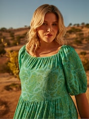 Live Unlimited Green Curve Petite Paisley Puff Sleeve Maxi Dress - Image 5 of 6