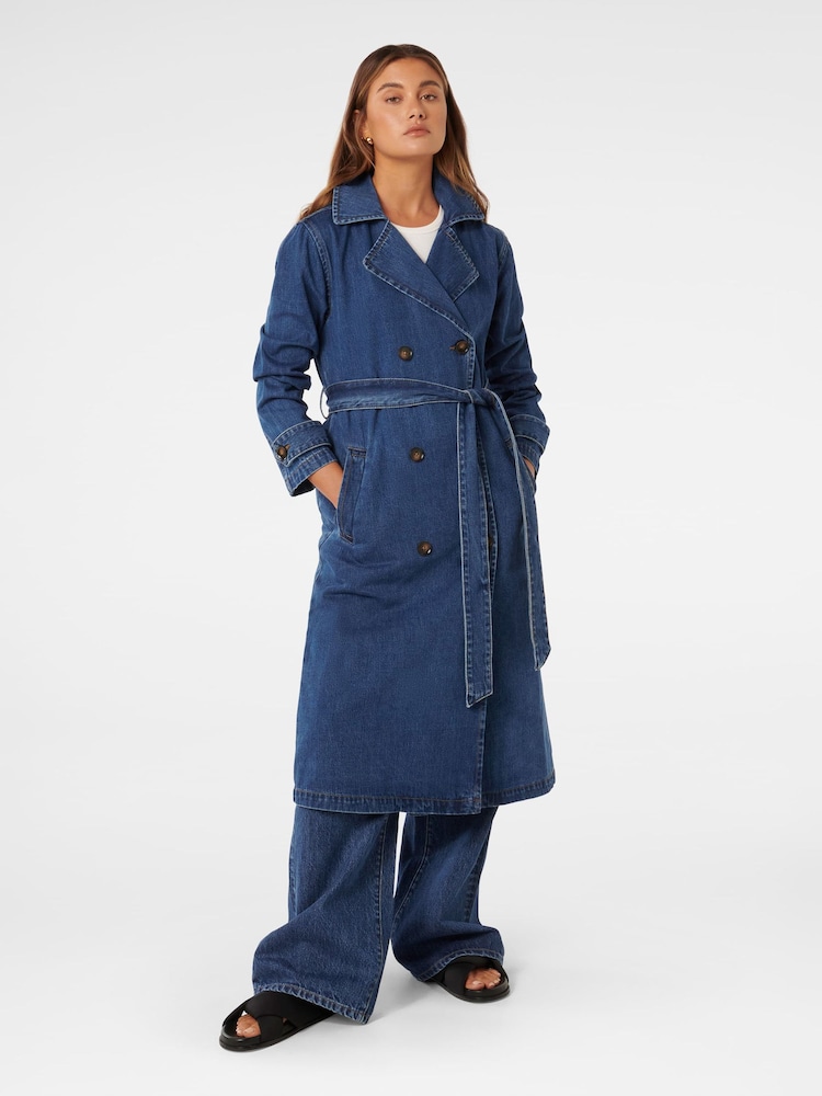 Forever New Blue 100% Cotton Daria Denim Trench Coat - Image 1 of 4