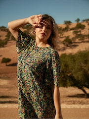 Live Unlimited Black Curve Floral Flutter Sleeve Midaxi T-Shirt Dress - Image 1 of 6