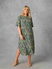 Live Unlimited Black Curve Floral Flutter Sleeve Midaxi T-Shirt Dress - Image 3 of 6