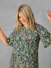 Live Unlimited Black Curve Floral Flutter Sleeve Midaxi T-Shirt Dress - Image 5 of 6