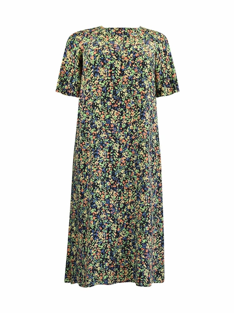 Live Unlimited Black Curve Floral Flutter Sleeve Midaxi T-Shirt Dress - Image 6 of 6