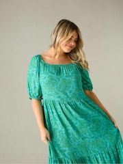 Live Unlimited Green Curve Paisley Puff Sleeve Maxi Dress - Image 4 of 6