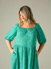 Live Unlimited Green Curve Paisley Puff Sleeve Maxi Dress - Image 5 of 6